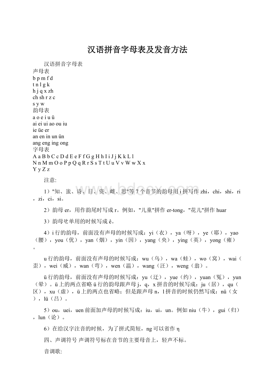 汉语拼音字母表及发音方法Word文档格式.docx