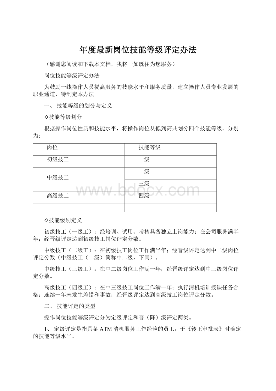 年度最新岗位技能等级评定办法.docx