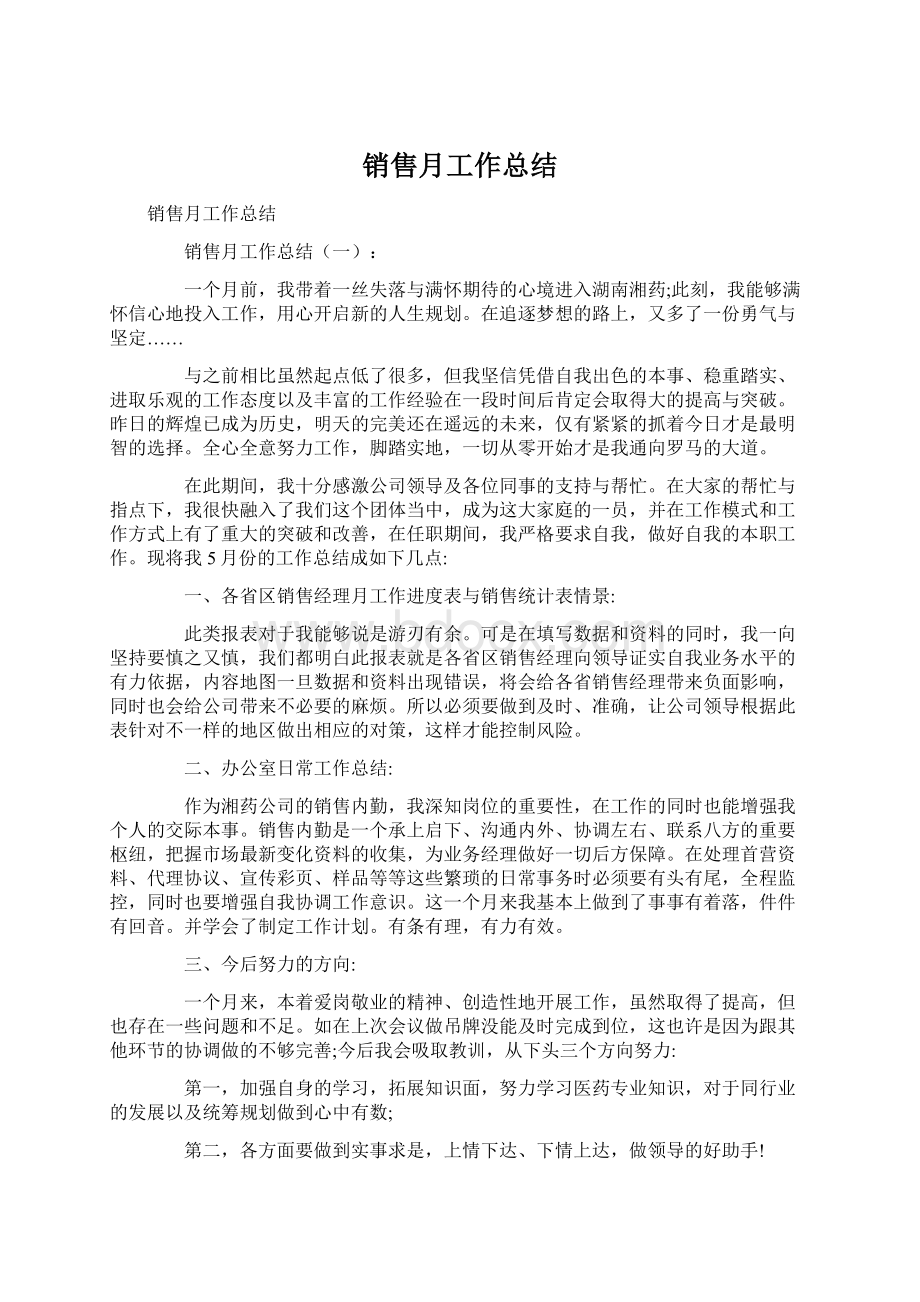 销售月工作总结Word格式文档下载.docx