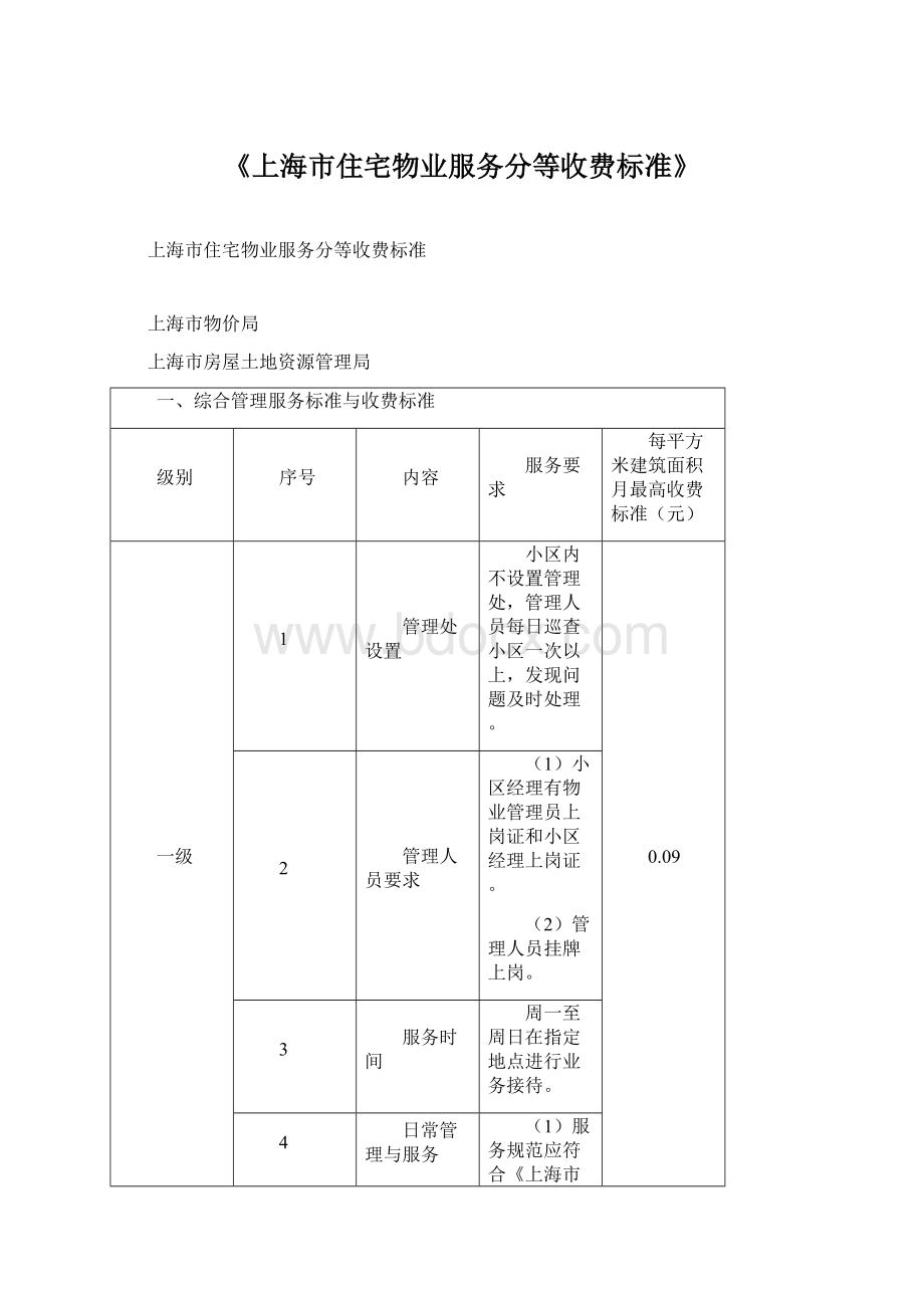 《上海市住宅物业服务分等收费标准》.docx_第1页