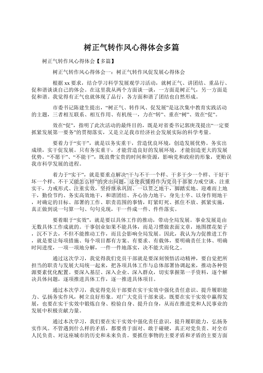 树正气转作风心得体会多篇Word格式.docx_第1页