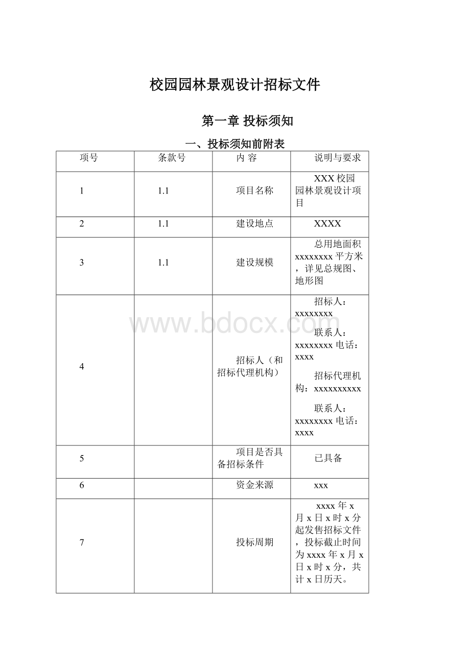 校园园林景观设计招标文件文档格式.docx