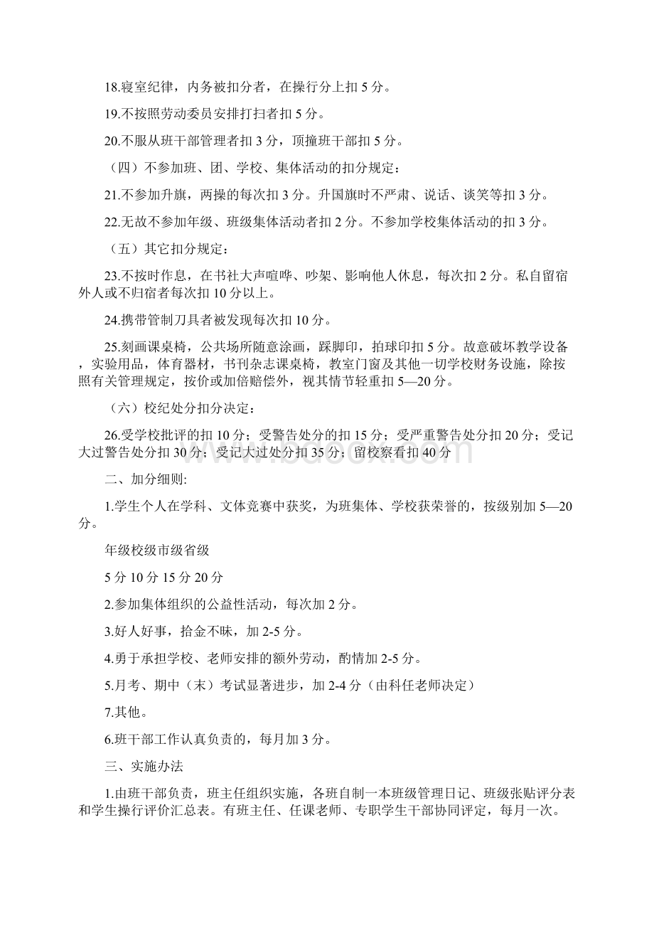 参考借鉴中学生操行分评分细则规定doc文档格式.docx_第2页