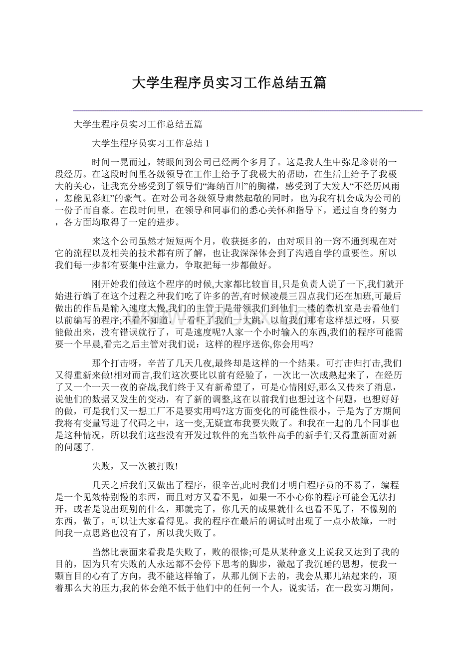 大学生程序员实习工作总结五篇Word文件下载.docx_第1页