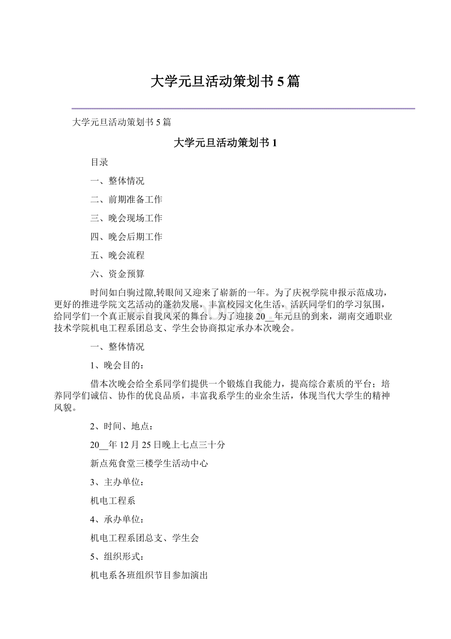 大学元旦活动策划书5篇.docx_第1页