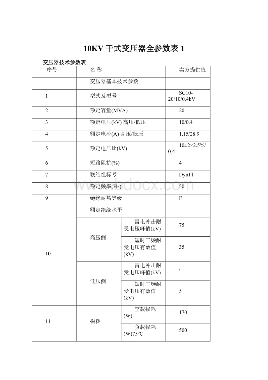 10KV干式变压器全参数表1Word文档下载推荐.docx