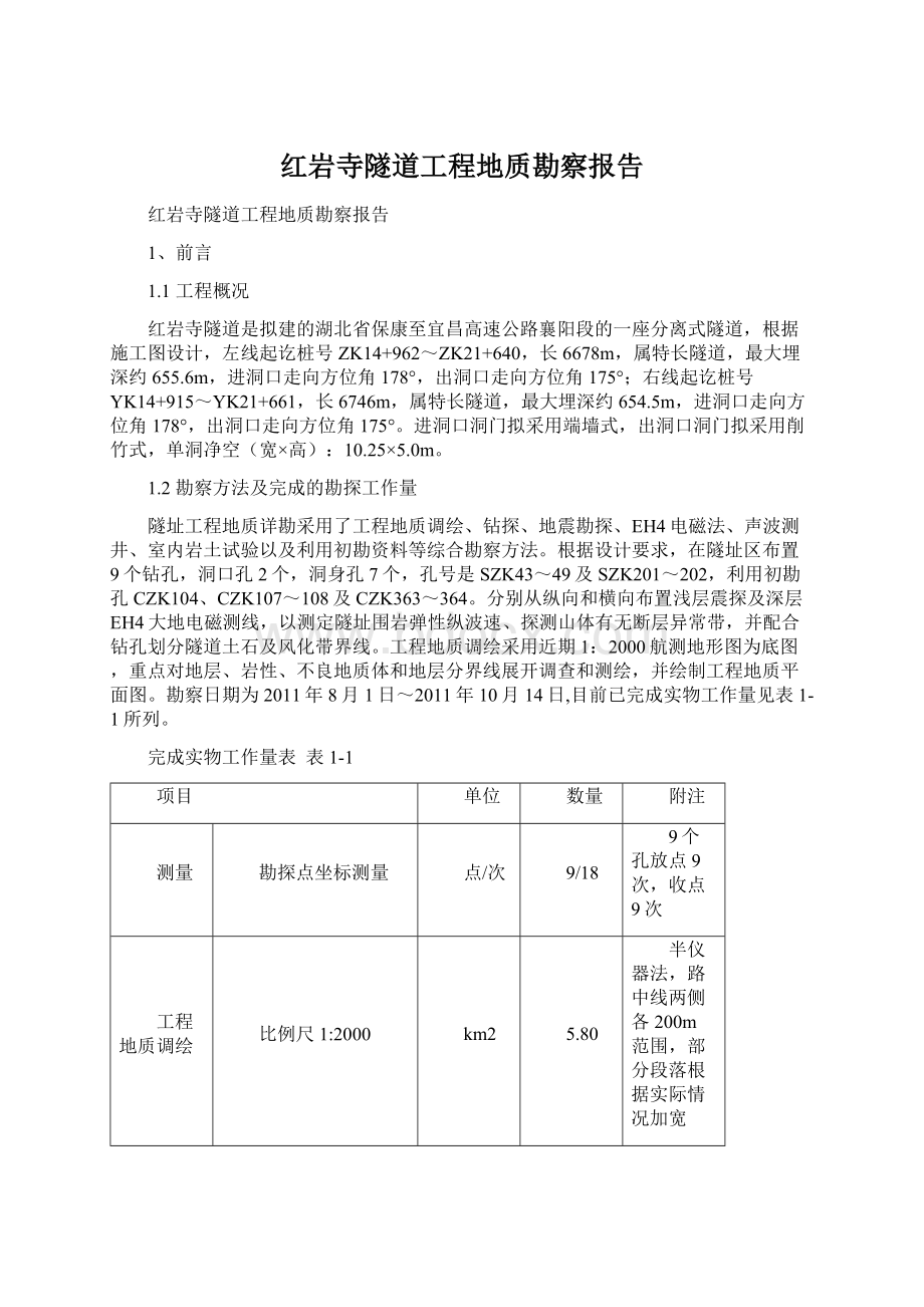 红岩寺隧道工程地质勘察报告文档格式.docx_第1页