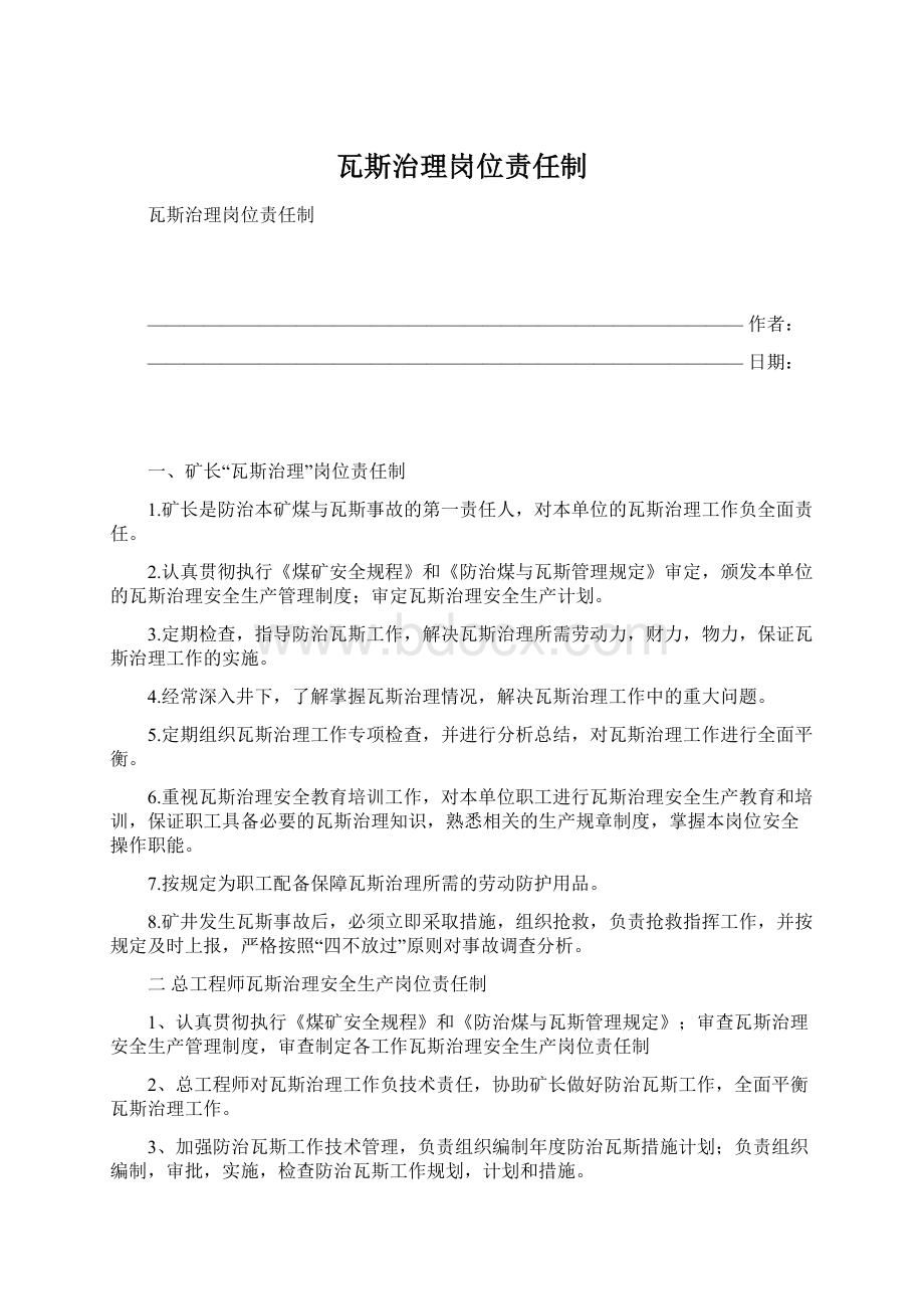 瓦斯治理岗位责任制.docx