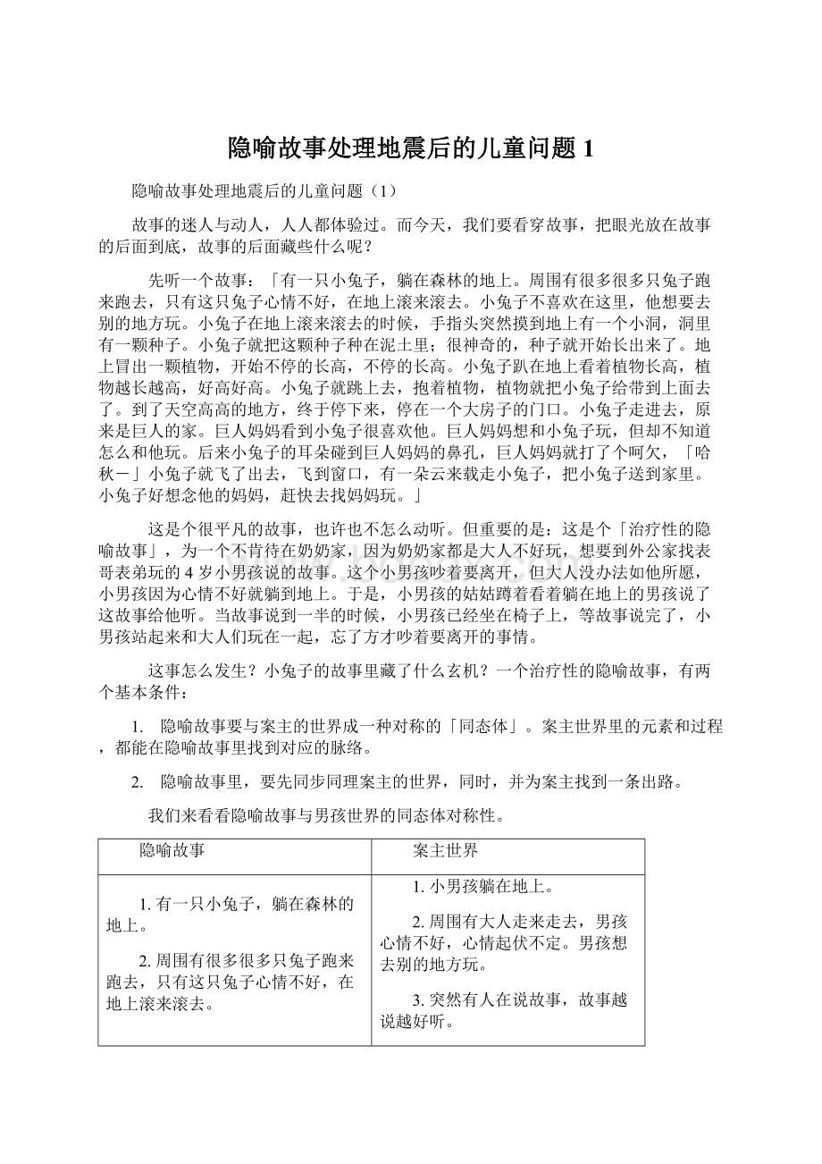 隐喻故事处理地震后的儿童问题1Word下载.docx_第1页