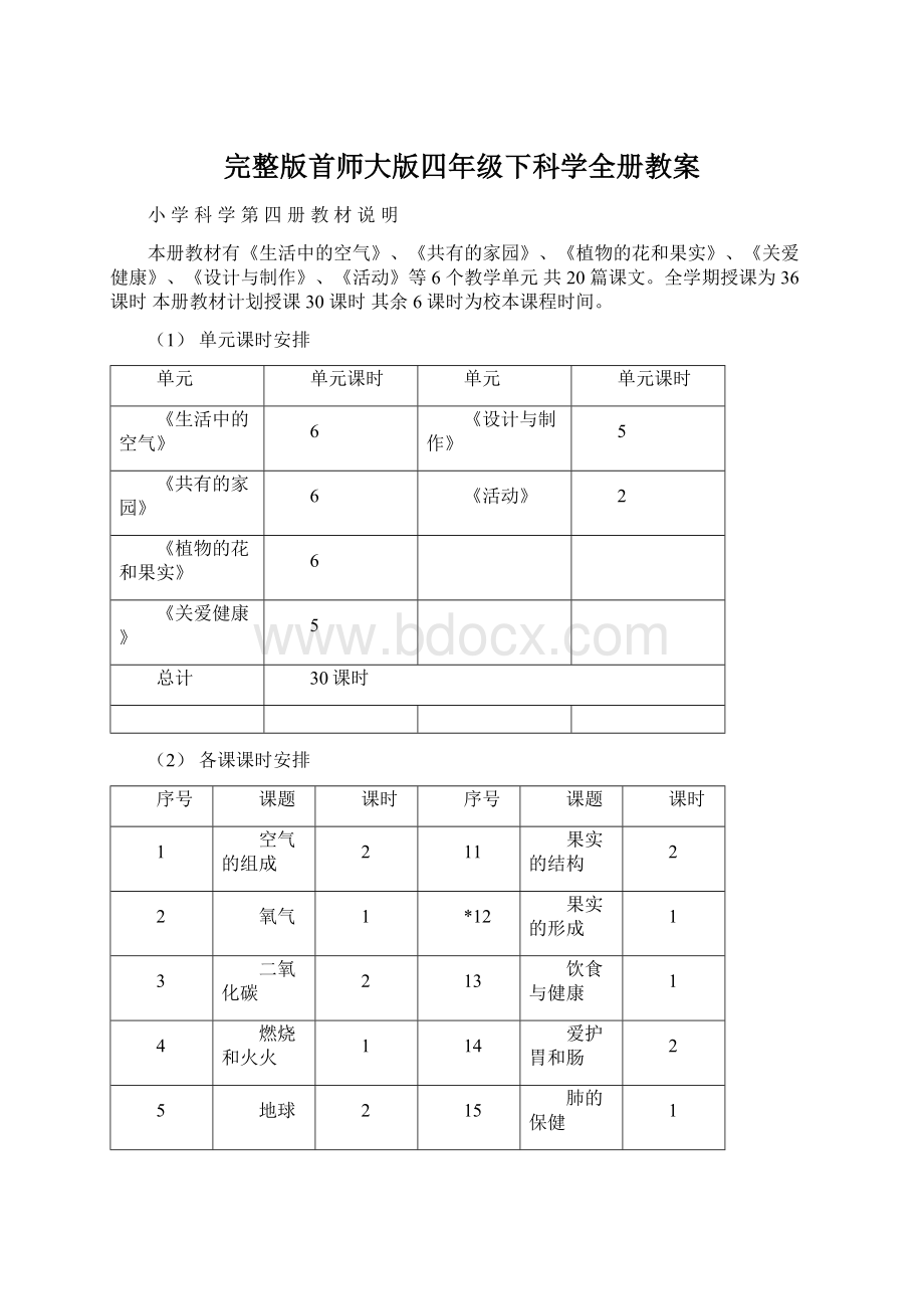 完整版首师大版四年级下科学全册教案.docx_第1页