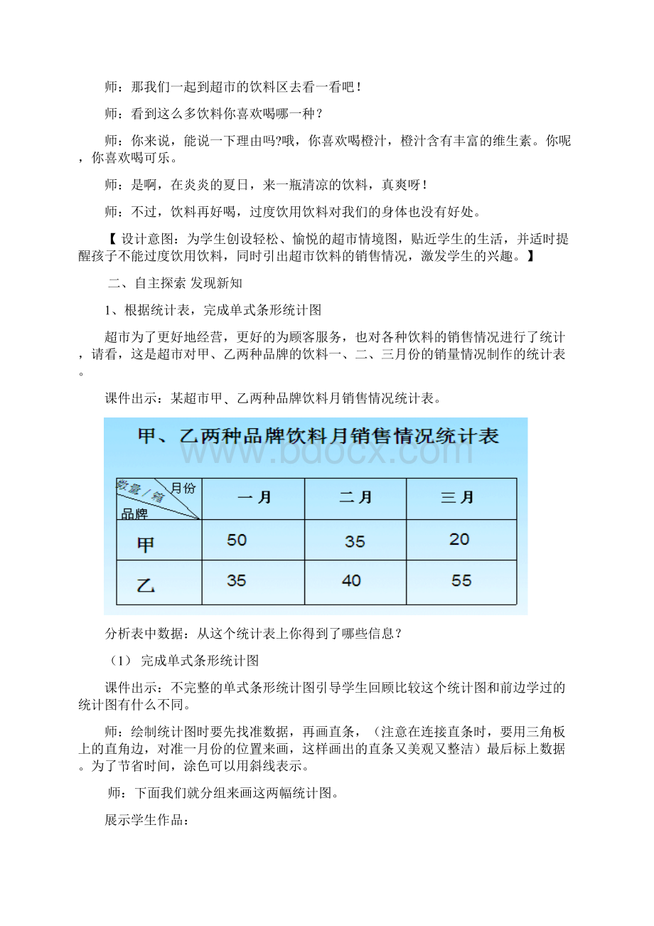 人教版 四年级下册《复式条形统计图》教学设计Word文档下载推荐.docx_第2页