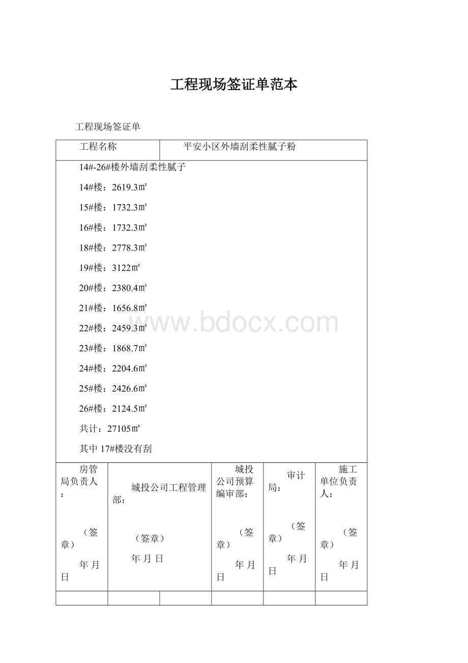 工程现场签证单范本.docx_第1页