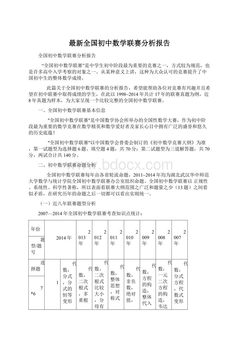 最新全国初中数学联赛分析报告.docx_第1页