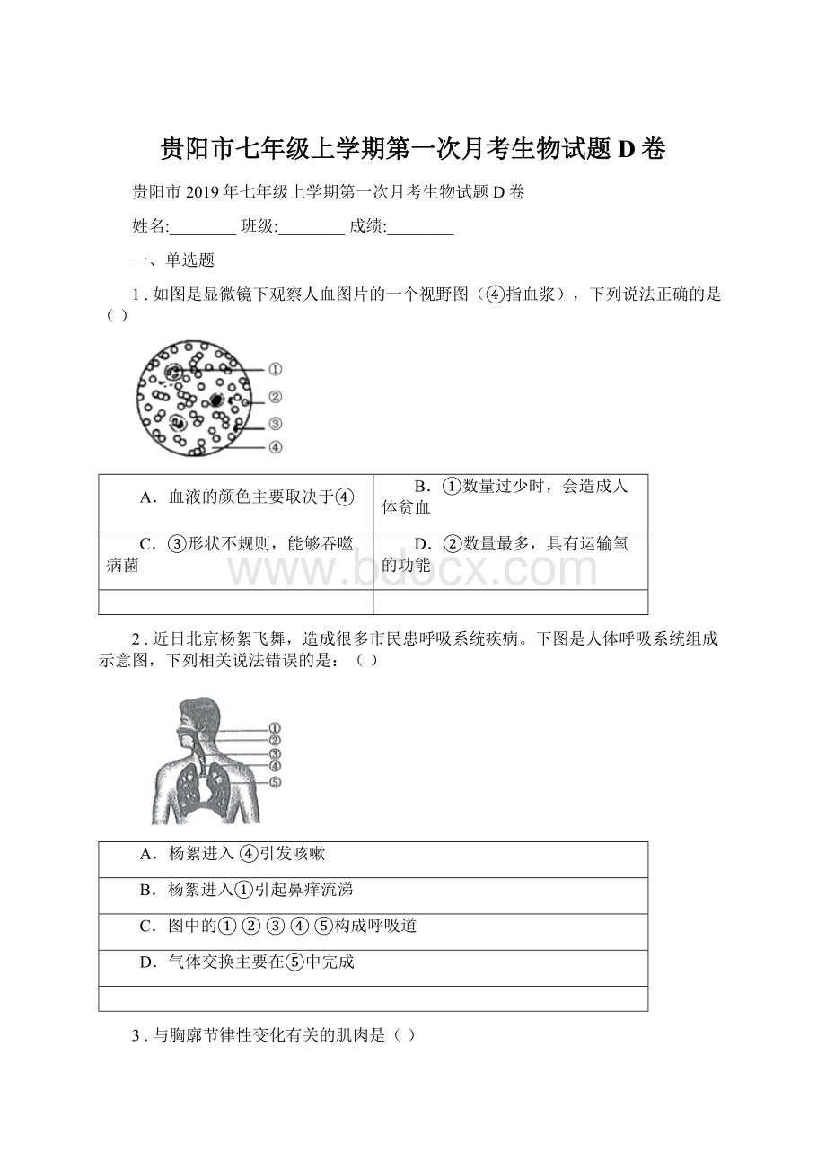 贵阳市七年级上学期第一次月考生物试题D卷.docx_第1页