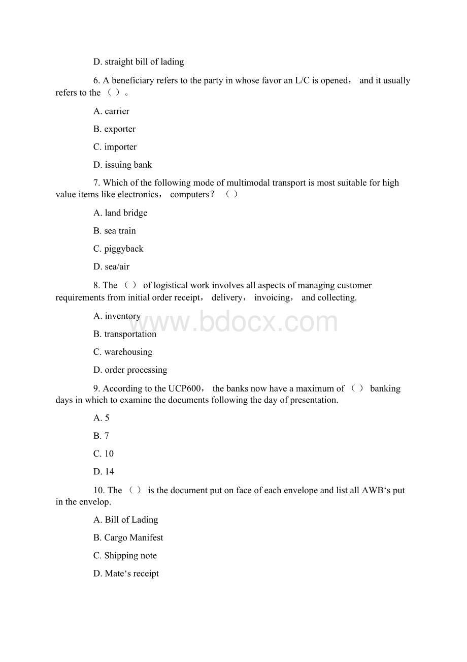 10货代英语真题与答案Word格式文档下载.docx_第2页