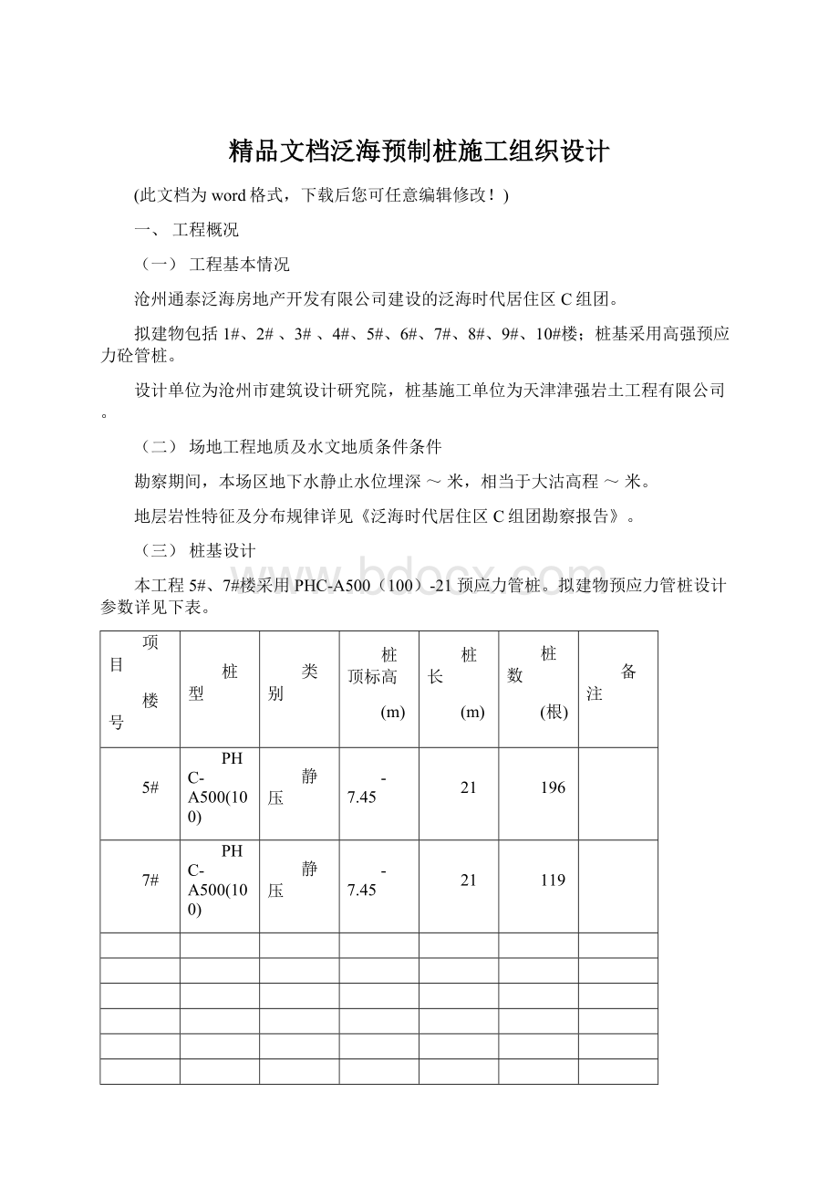 精品文档泛海预制桩施工组织设计Word文件下载.docx_第1页