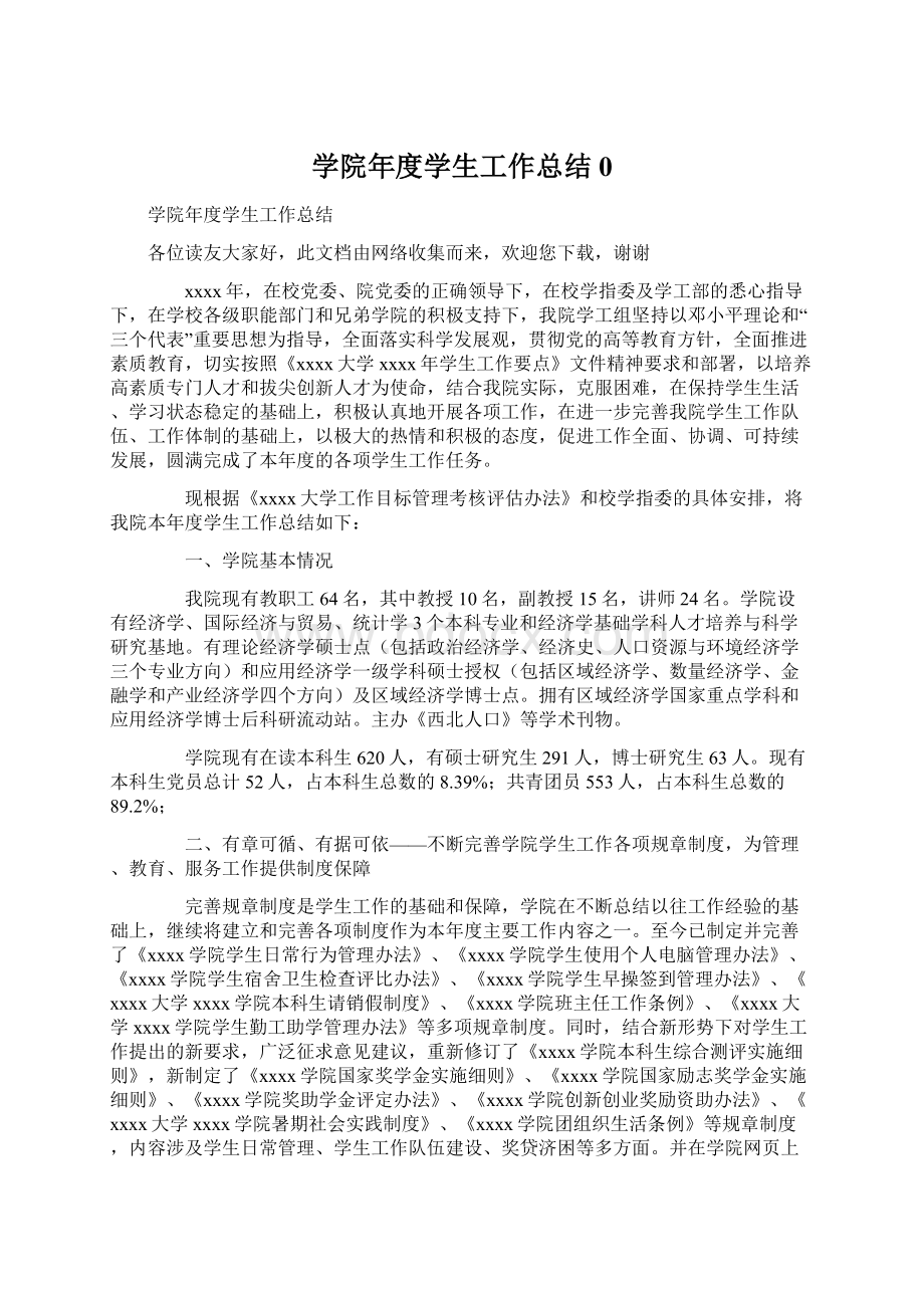 学院年度学生工作总结0Word文档格式.docx