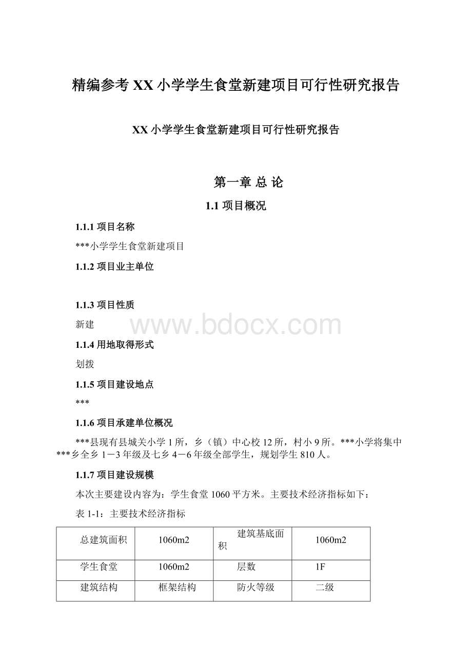 精编参考XX小学学生食堂新建项目可行性研究报告.docx