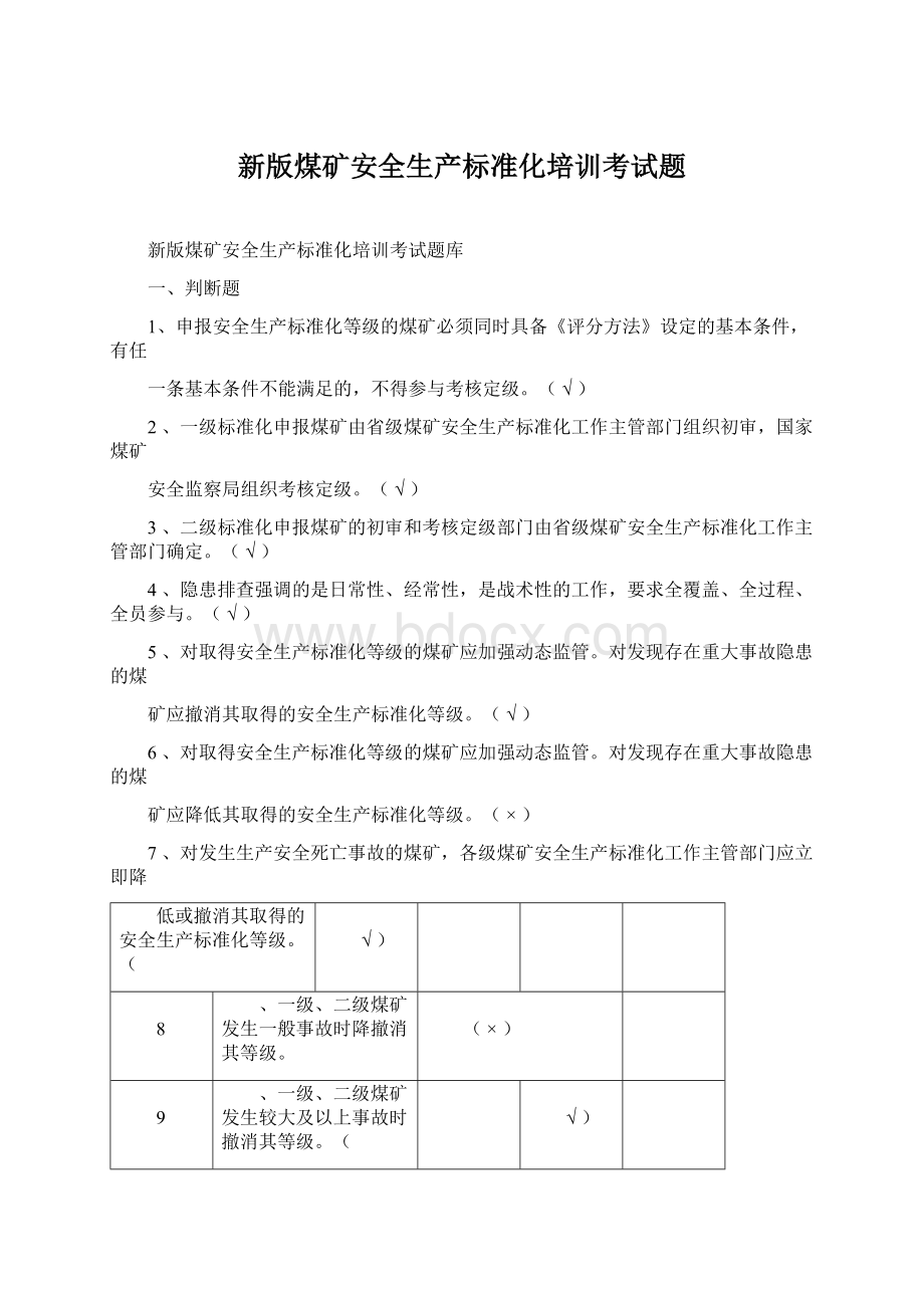 新版煤矿安全生产标准化培训考试题.docx_第1页