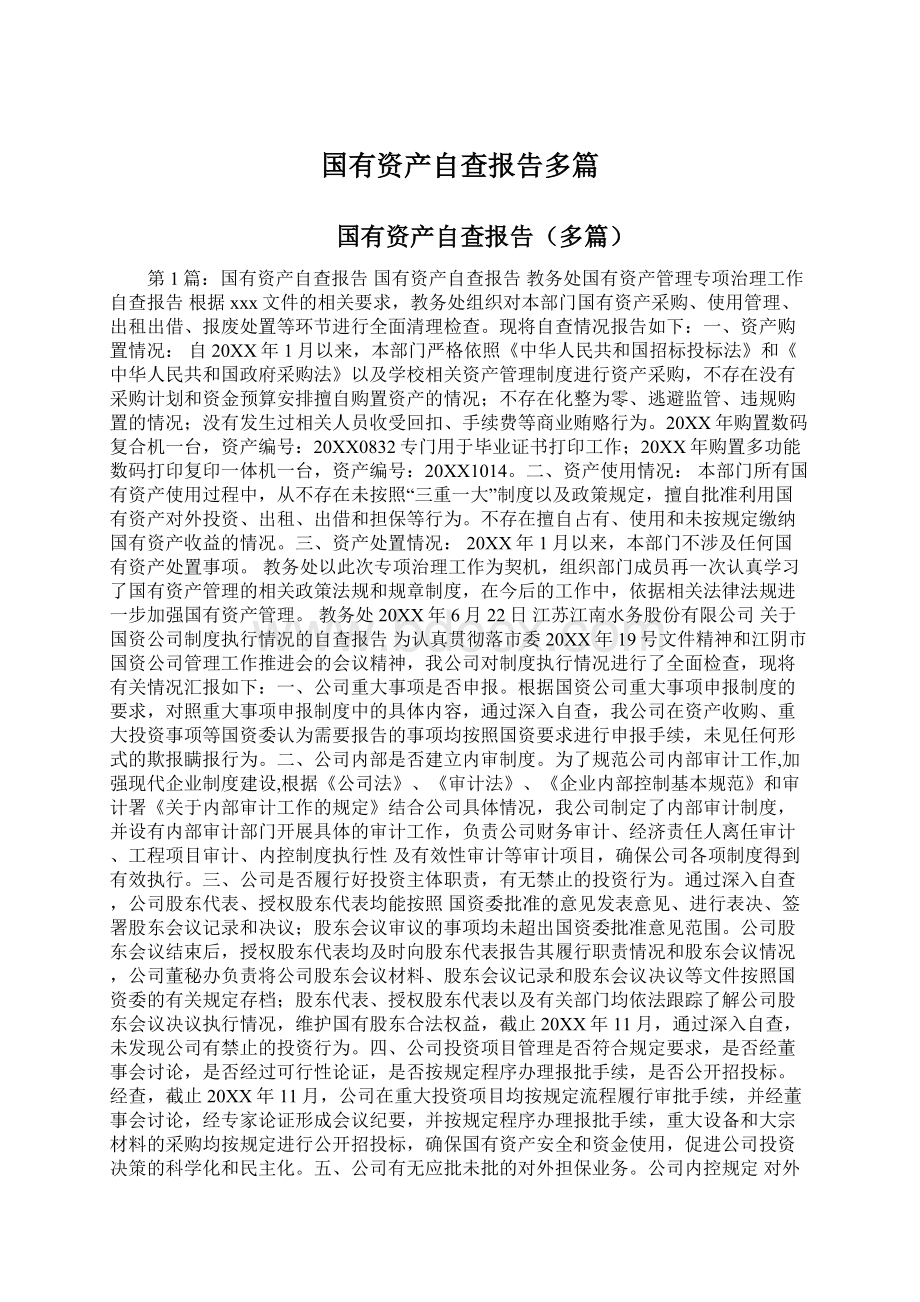 国有资产自查报告多篇Word文件下载.docx