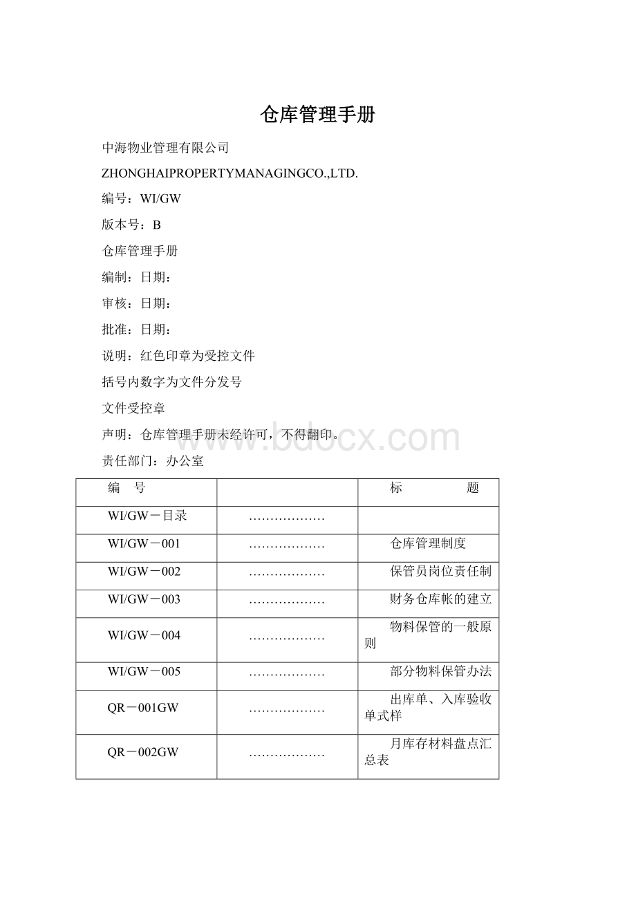 仓库管理手册Word下载.docx