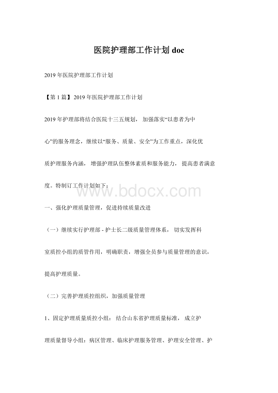 医院护理部工作计划docWord文档下载推荐.docx