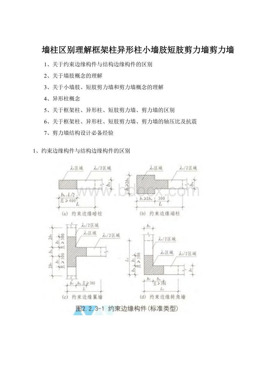 墙柱区别理解框架柱异形柱小墙肢短肢剪力墙剪力墙Word文件下载.docx