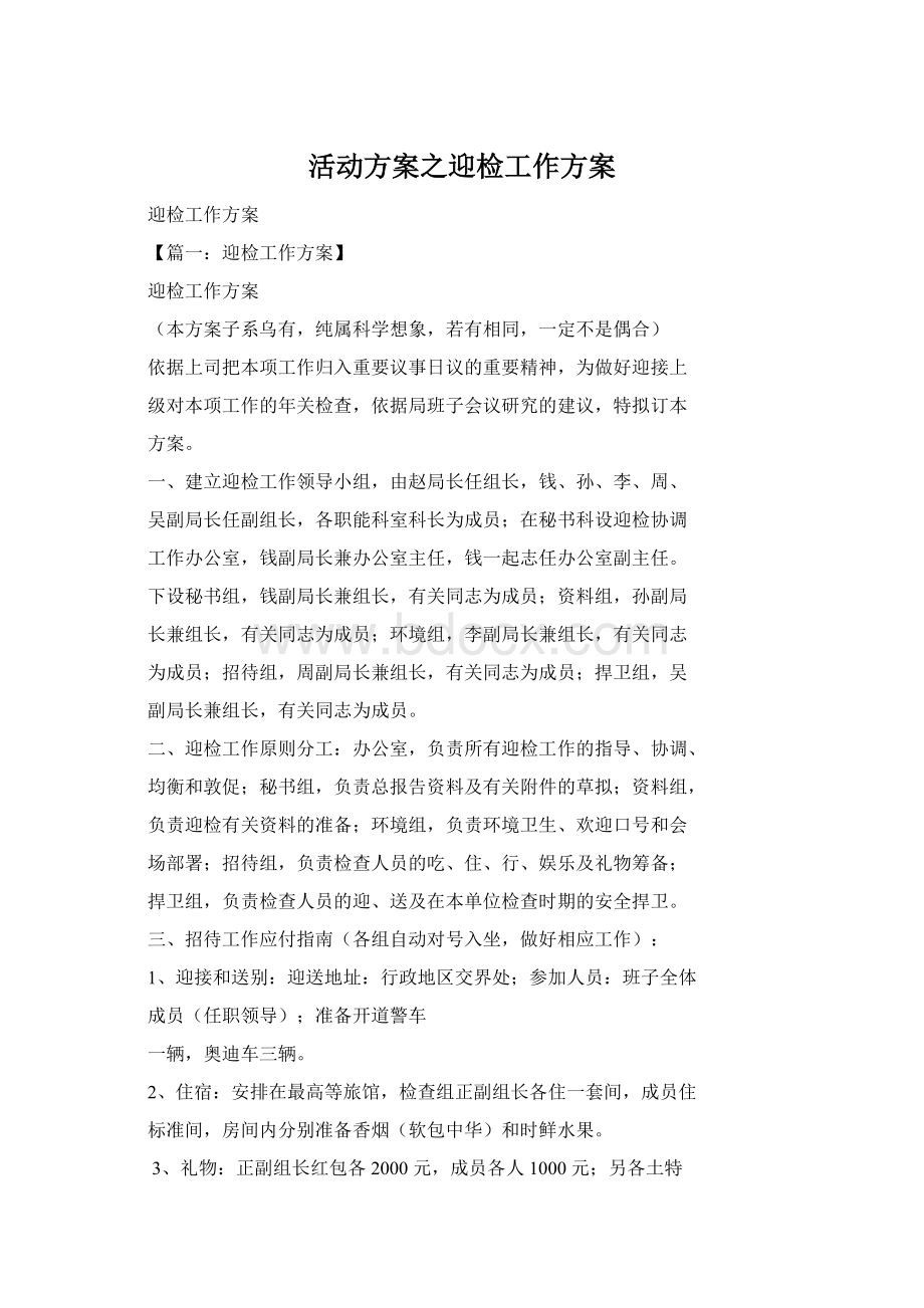 活动方案之迎检工作方案Word格式文档下载.docx