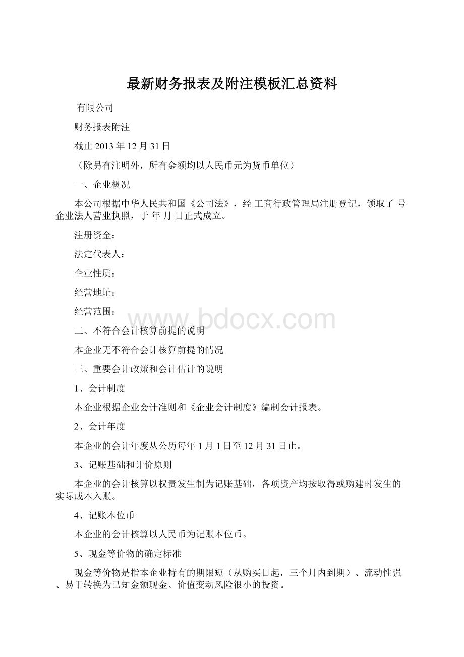 最新财务报表及附注模板汇总资料Word文档下载推荐.docx_第1页