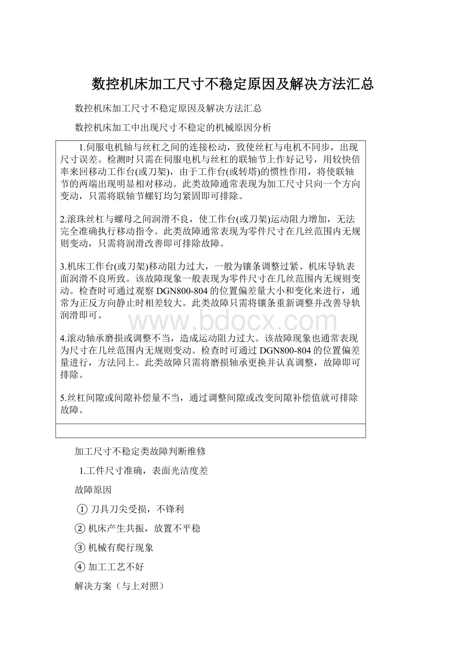 数控机床加工尺寸不稳定原因及解决方法汇总Word格式文档下载.docx