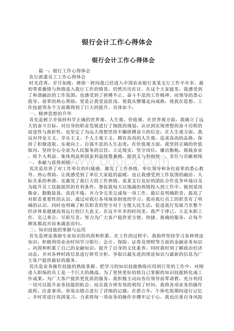 银行会计工作心得体会文档格式.docx