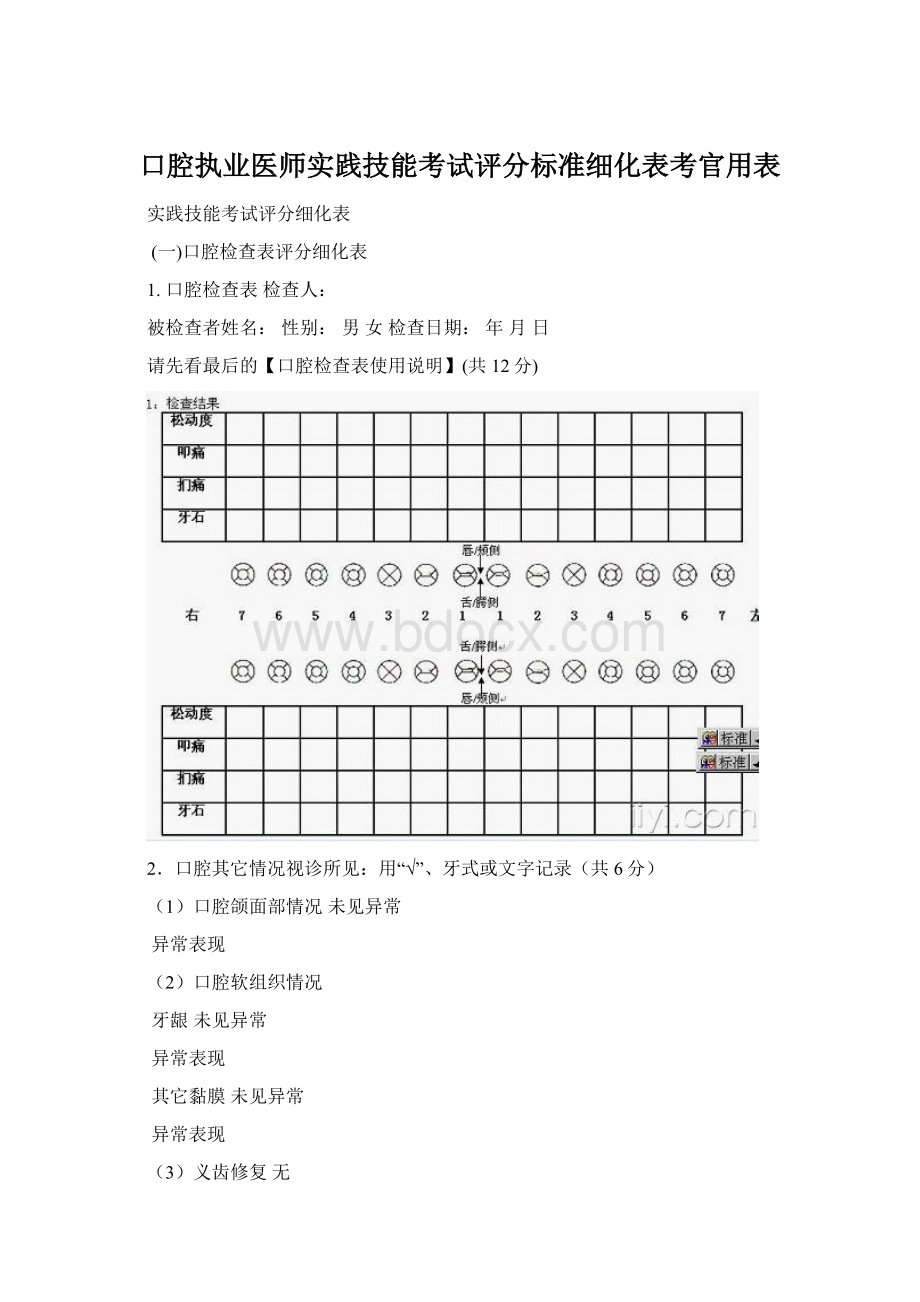 口腔执业医师实践技能考试评分标准细化表考官用表.docx_第1页