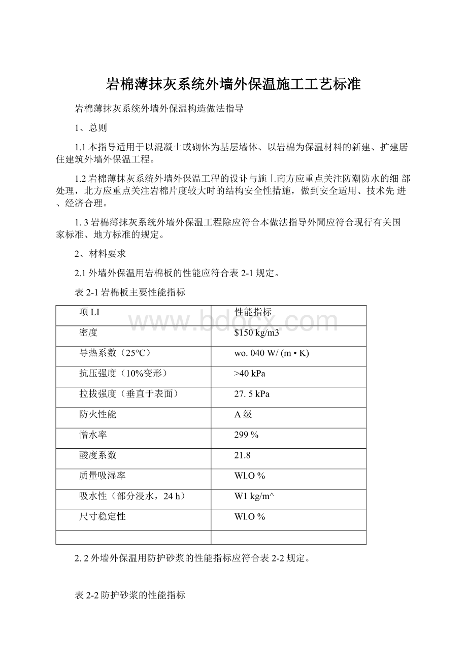 岩棉薄抹灰系统外墙外保温施工工艺标准.docx_第1页