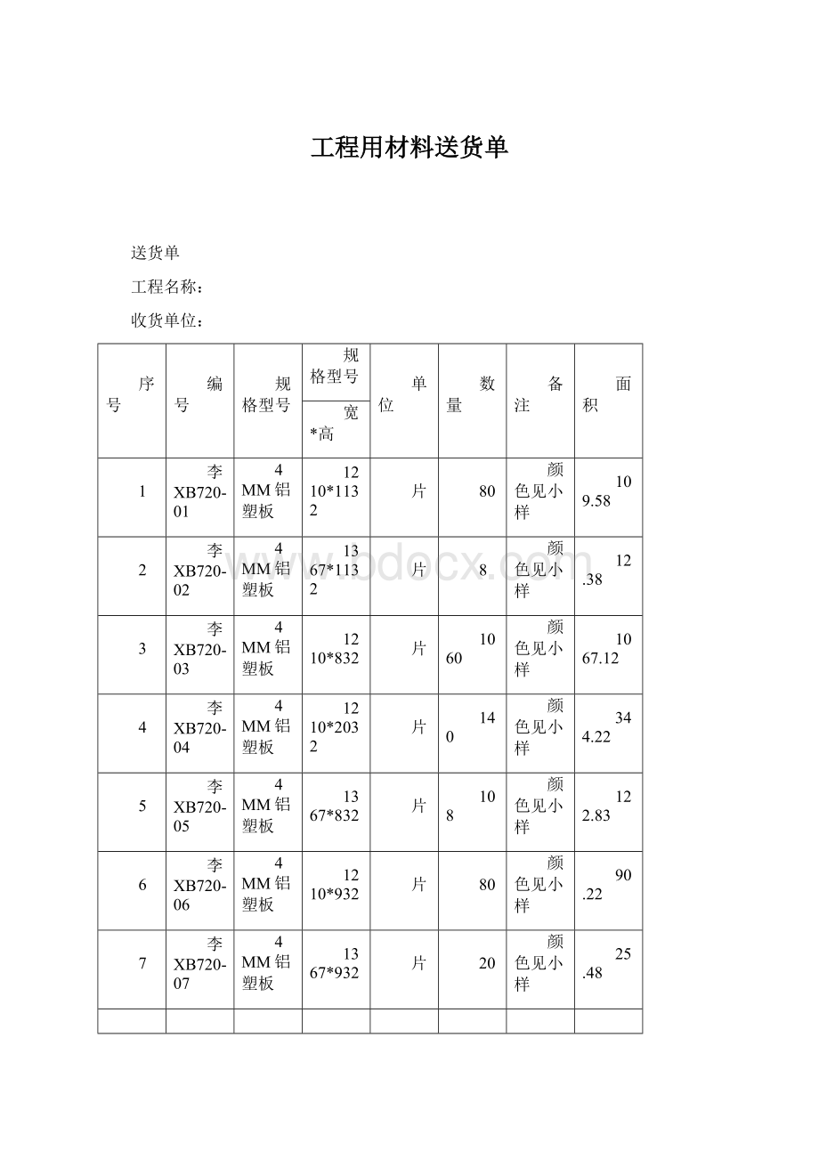 工程用材料送货单Word下载.docx_第1页