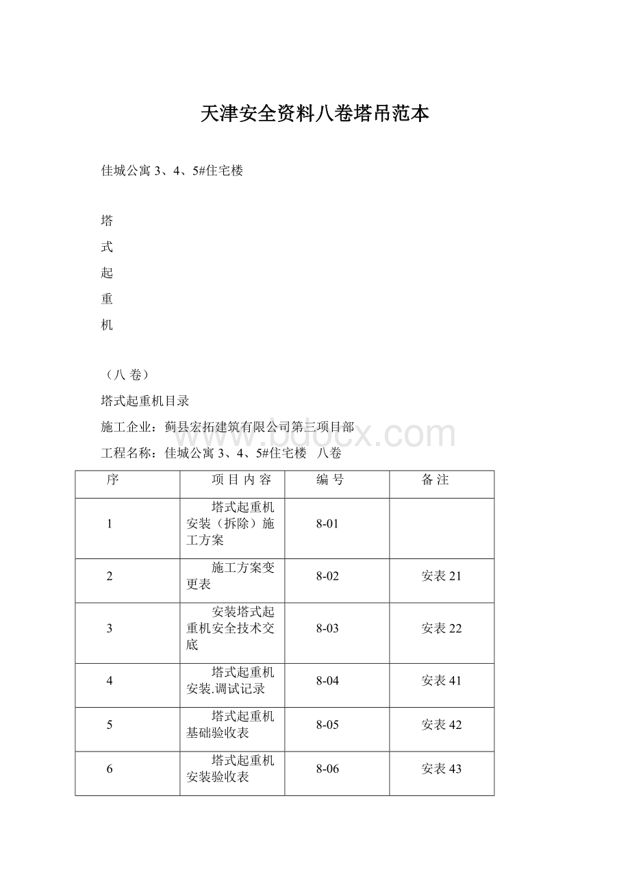 天津安全资料八卷塔吊范本.docx