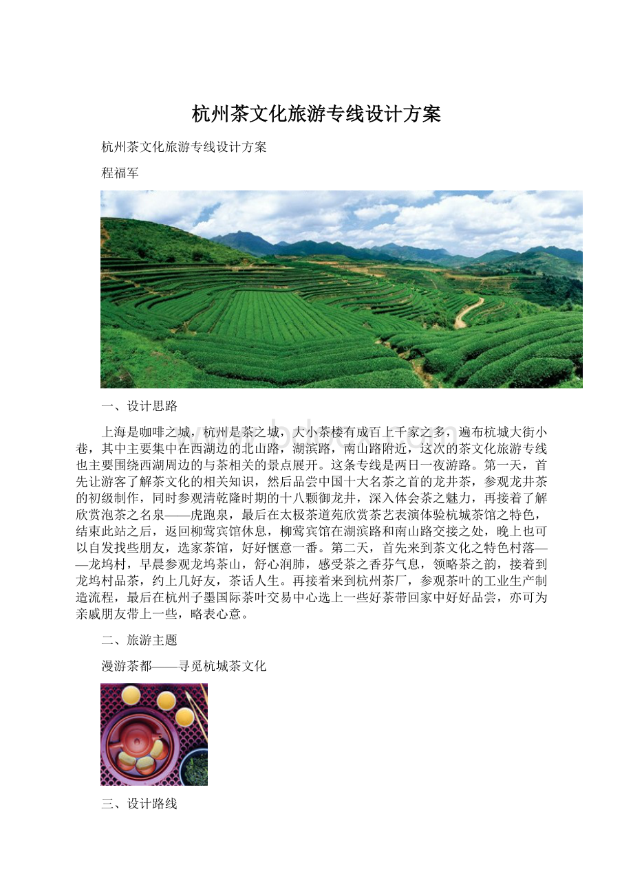 杭州茶文化旅游专线设计方案Word格式.docx