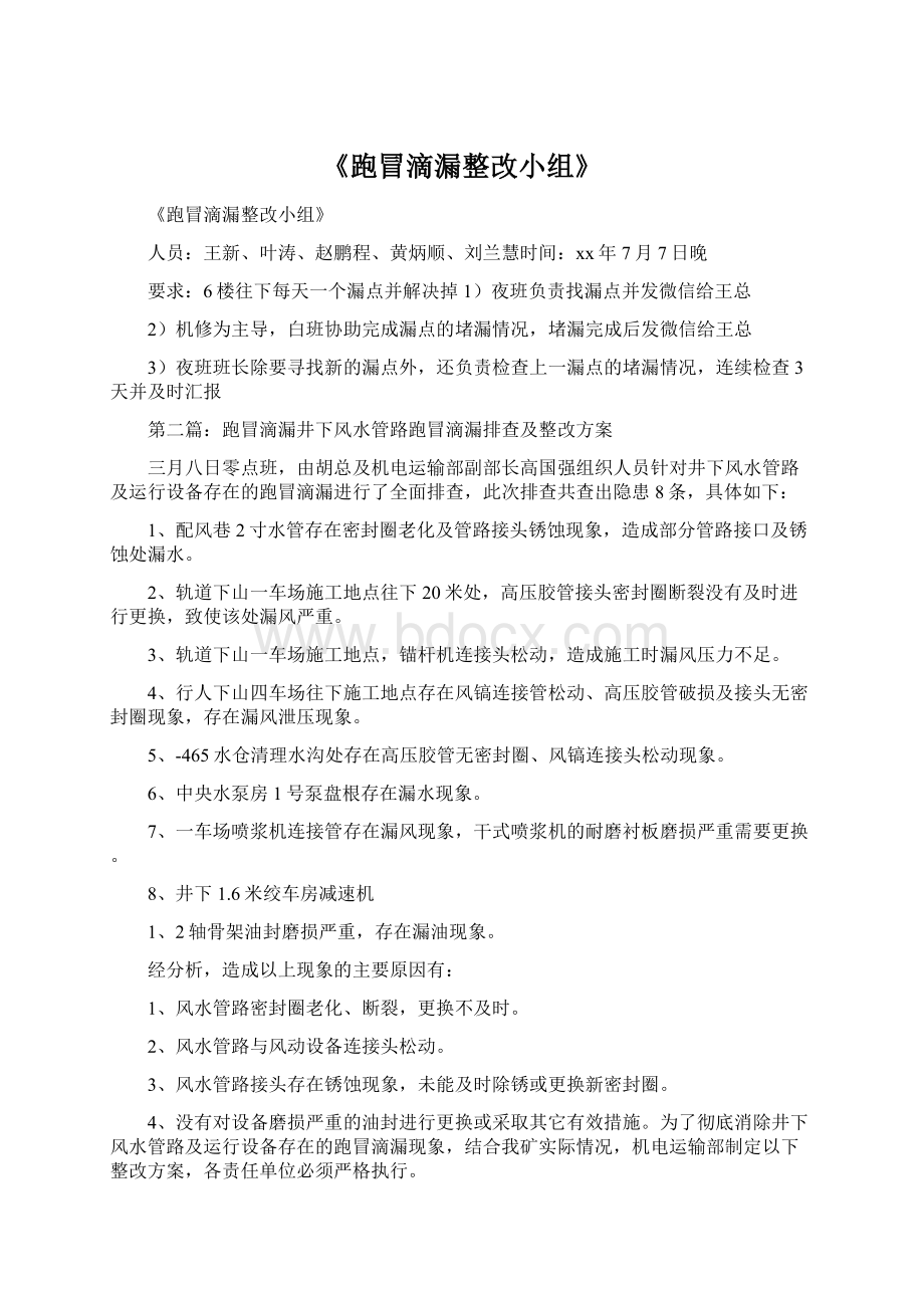 《跑冒滴漏整改小组》.docx_第1页