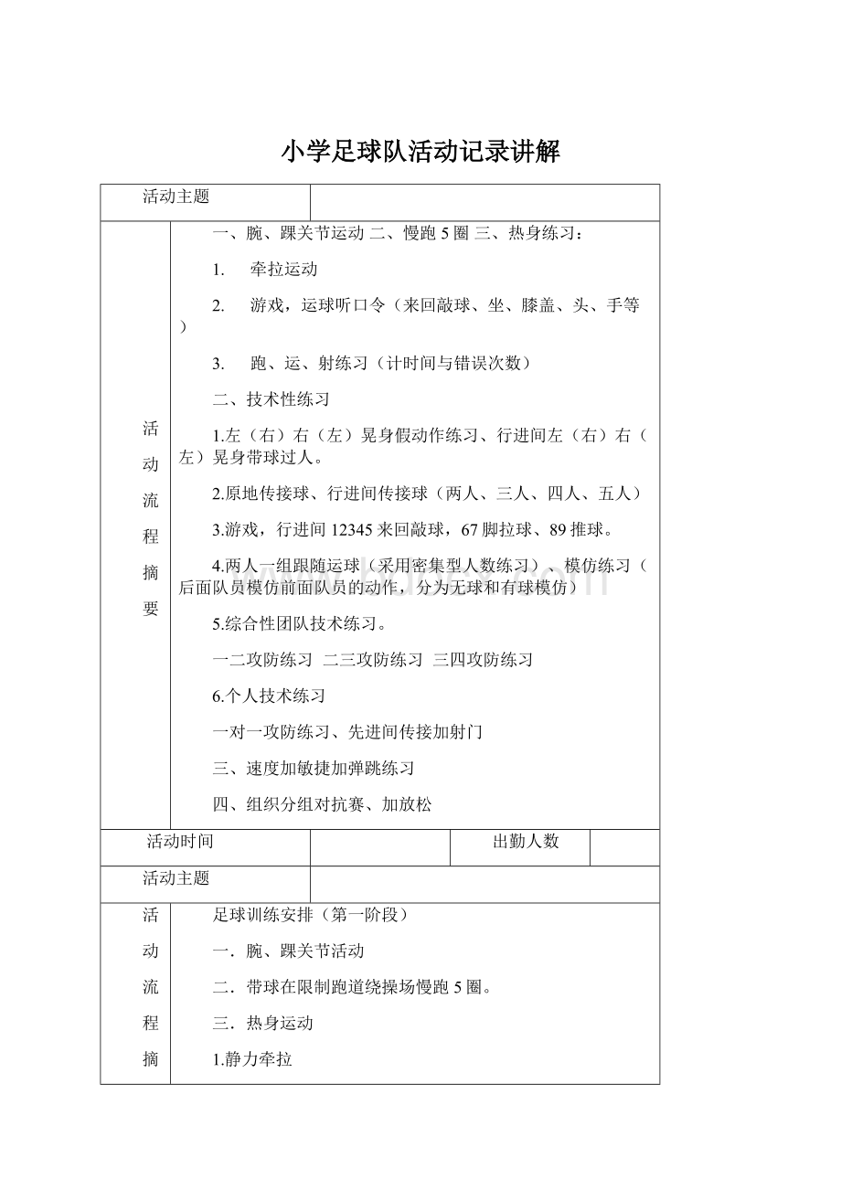 小学足球队活动记录讲解Word文档下载推荐.docx