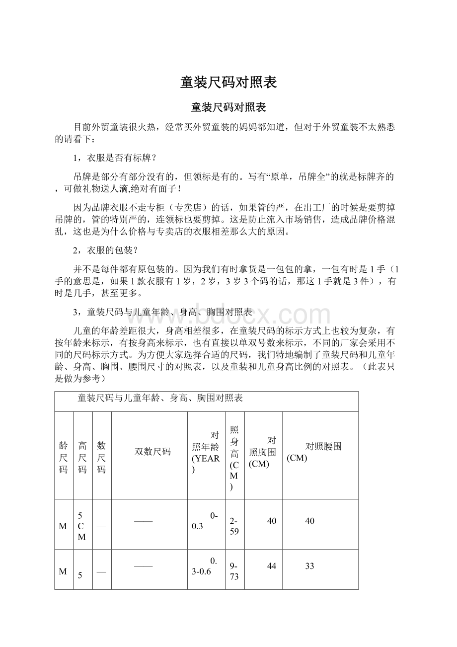 童装尺码对照表Word文档格式.docx_第1页