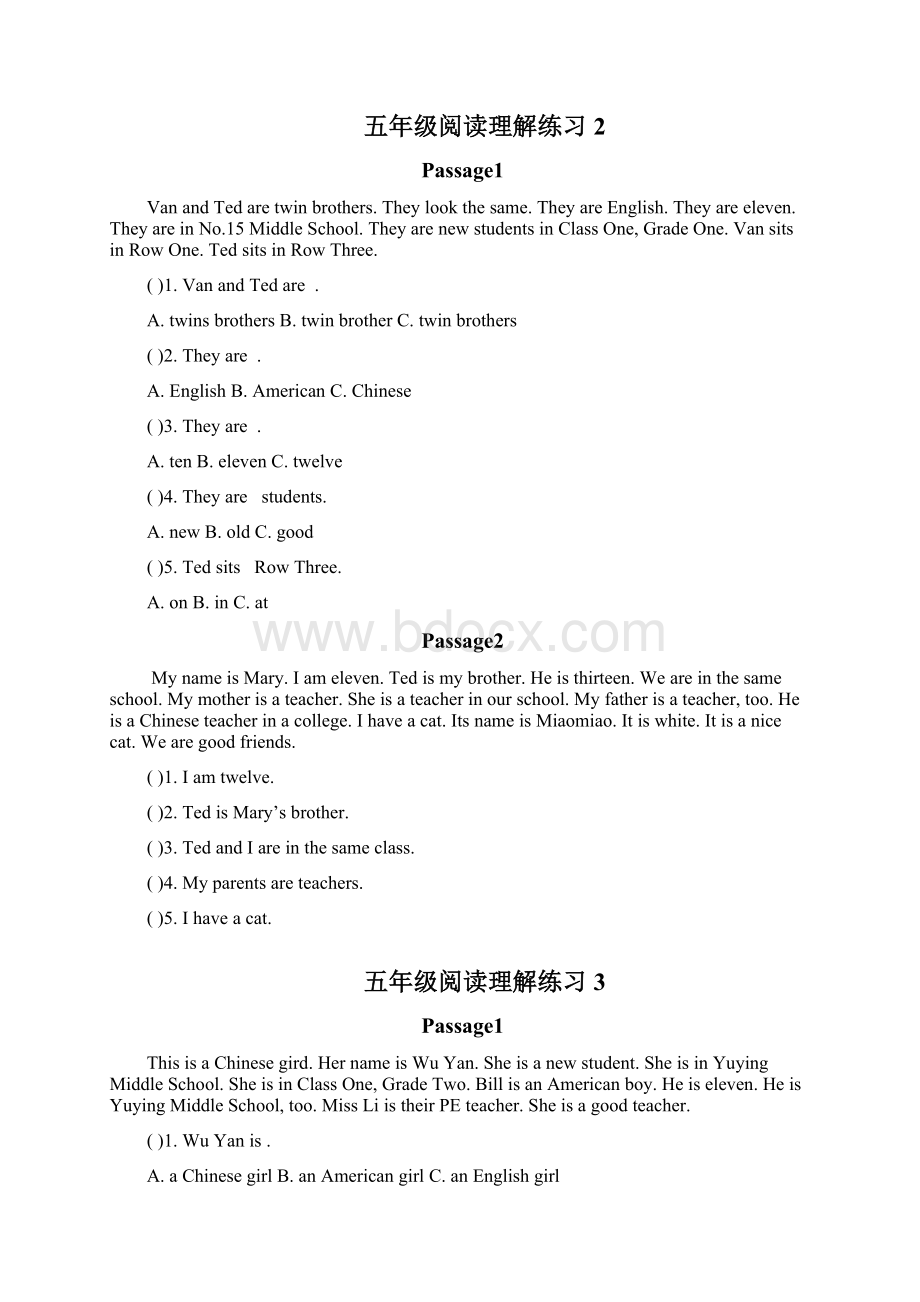 小学英语五年级阅读理解练习题含答案.docx_第2页