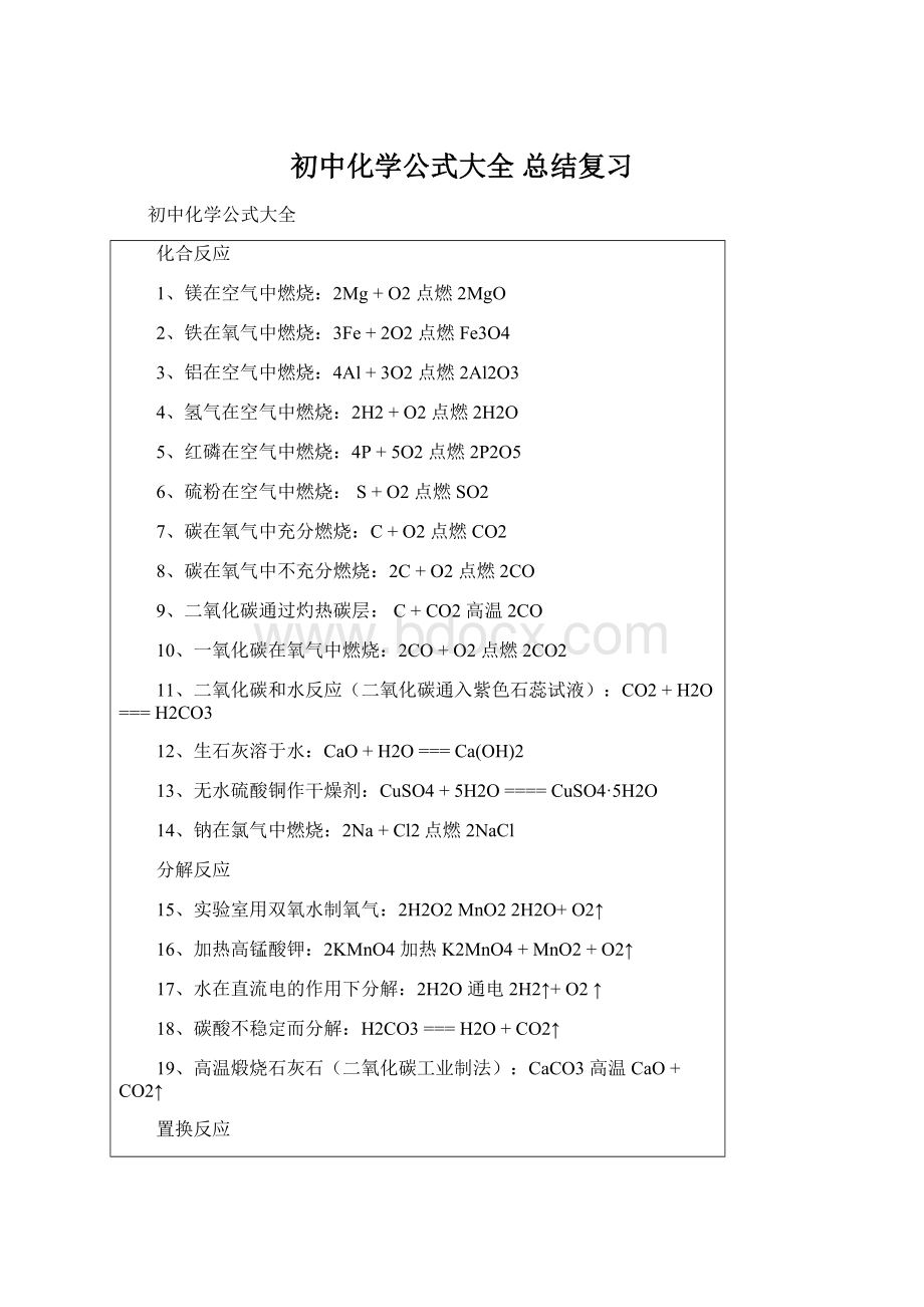 初中化学公式大全 总结复习Word格式.docx