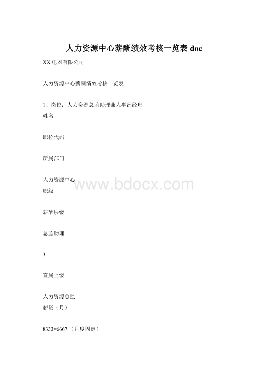 人力资源中心薪酬绩效考核一览表docWord格式文档下载.docx_第1页