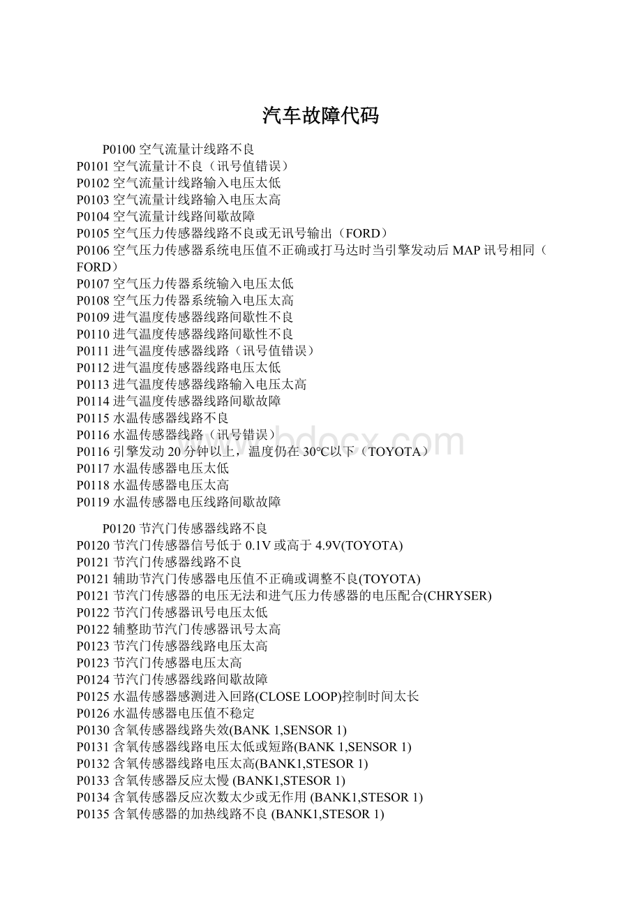 汽车故障代码Word下载.docx