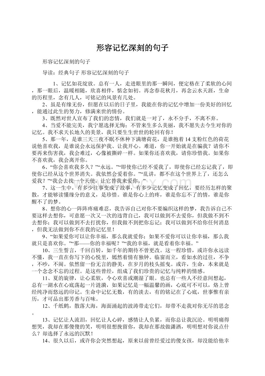 形容记忆深刻的句子Word文档下载推荐.docx