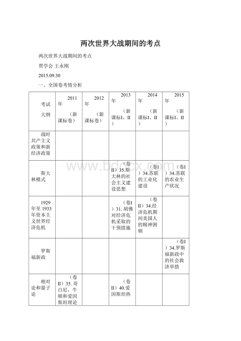 两次世界大战期间的考点.docx_第1页