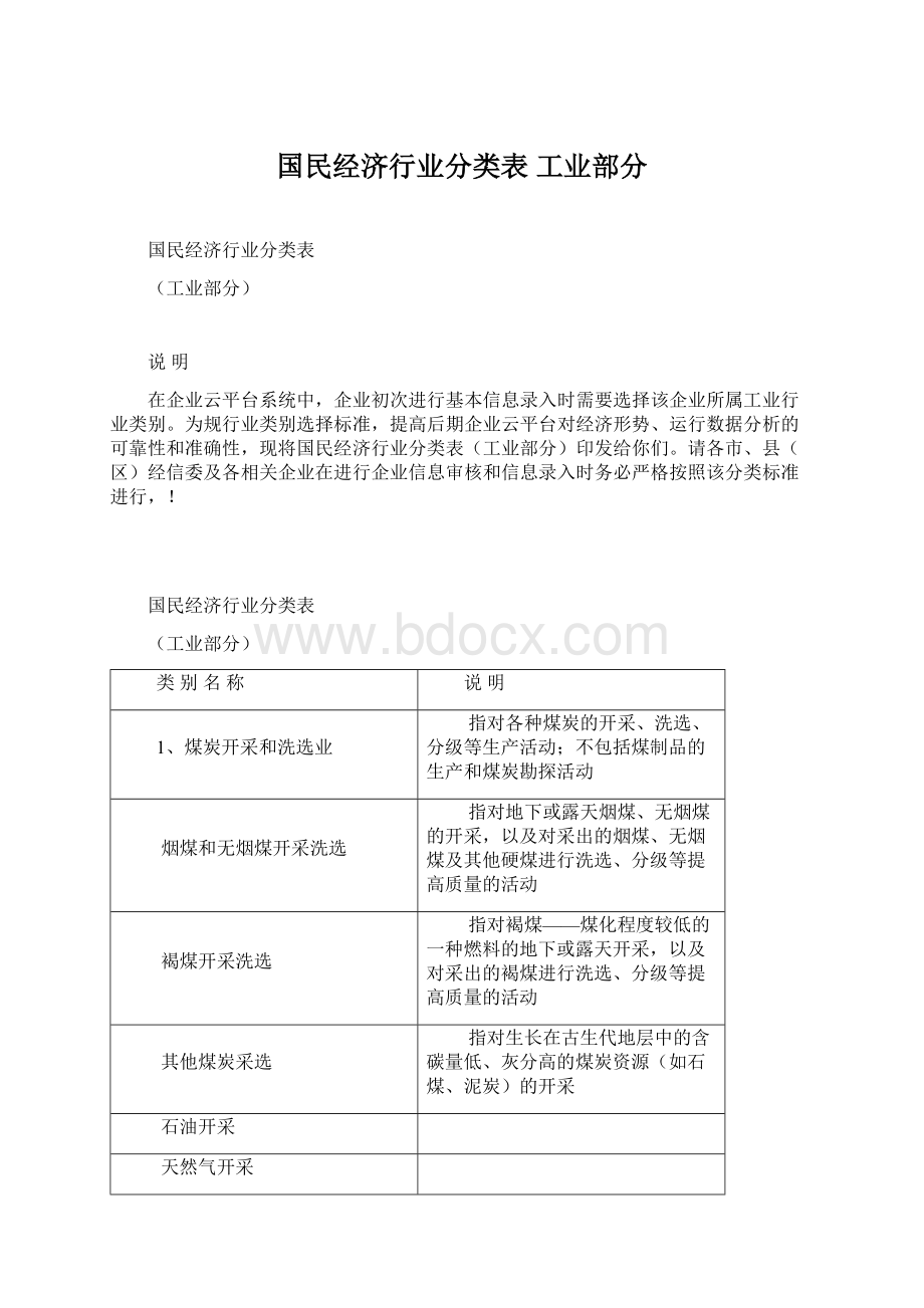 国民经济行业分类表 工业部分.docx