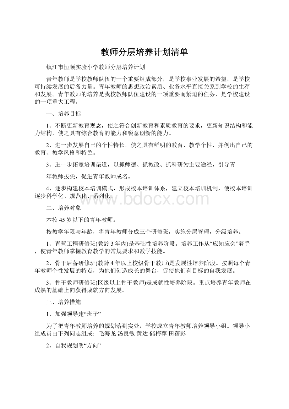 教师分层培养计划清单文档格式.docx