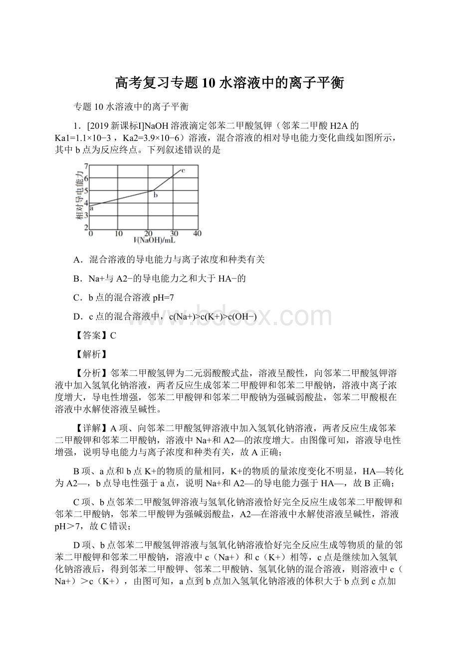 高考复习专题10水溶液中的离子平衡Word格式.docx