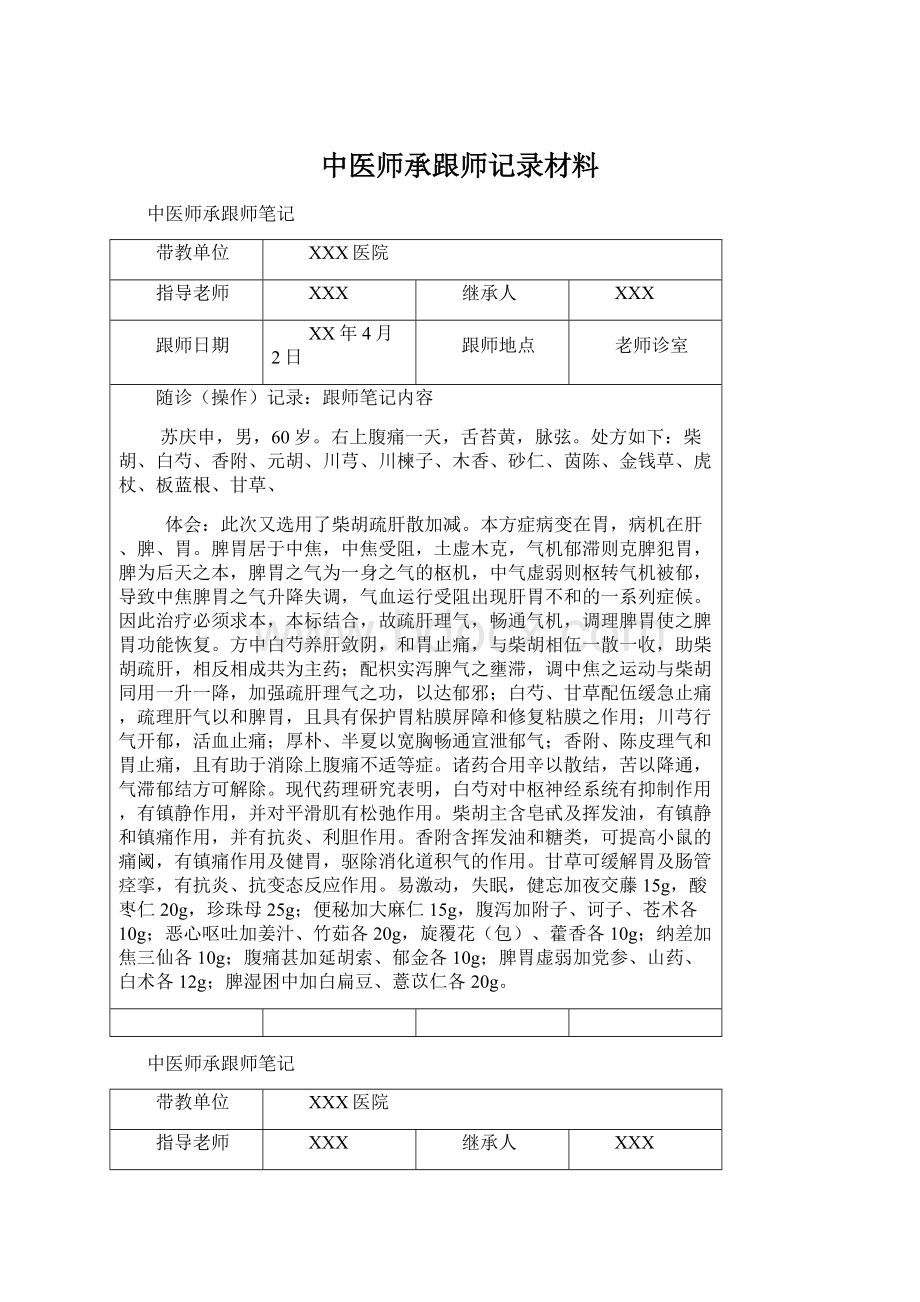 中医师承跟师记录材料Word格式文档下载.docx