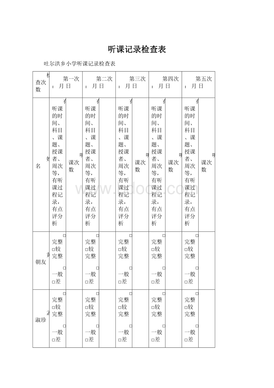 听课记录检查表Word下载.docx_第1页